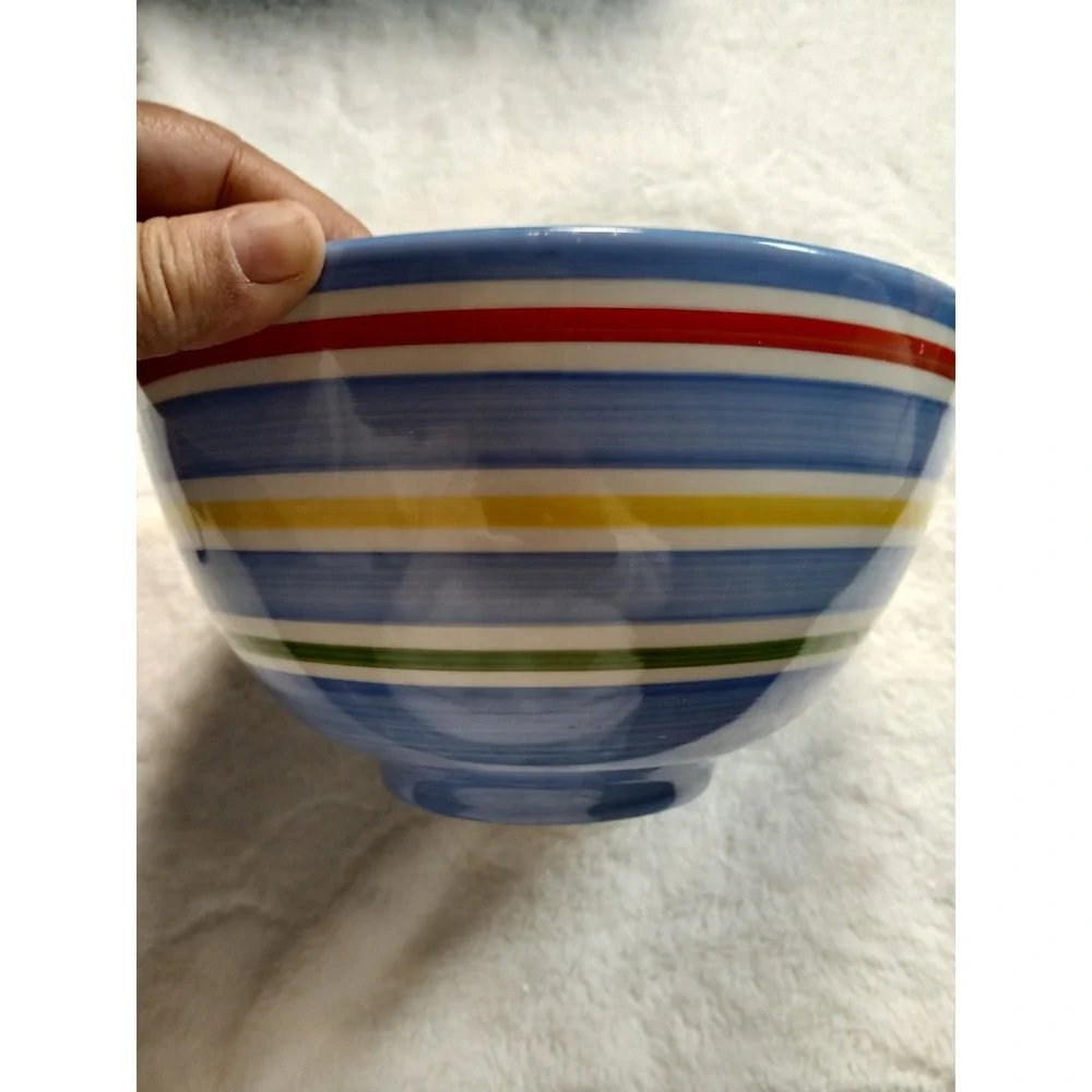 Lands' End Vintage Multi Colored Striped Summer Medium Bowl 9 inches in Diameter